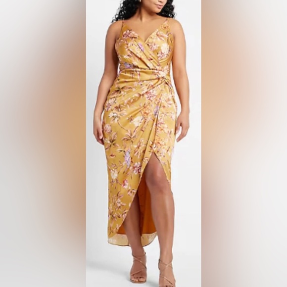 Express Vibrant Yellow Floral Wrap Dress - Picture 1 of 3